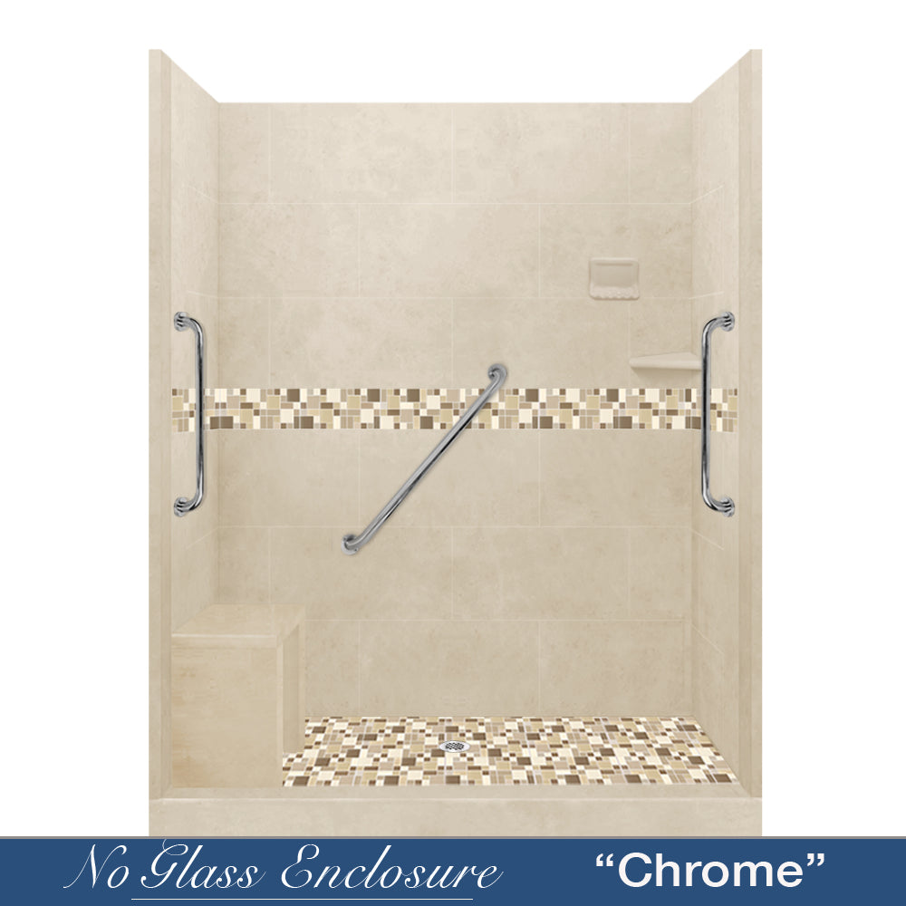 Freedom Standard Tuscany Mosaic Desert Sand 60" Alcove Shower Kit  testing shower - American Bath Factory