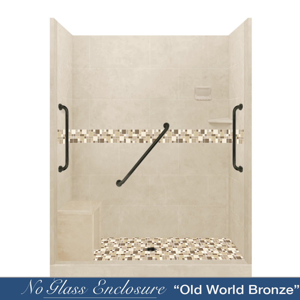 Freedom Standard Tuscany Mosaic Desert Sand 60" Alcove Shower Kit  testing shower - American Bath Factory