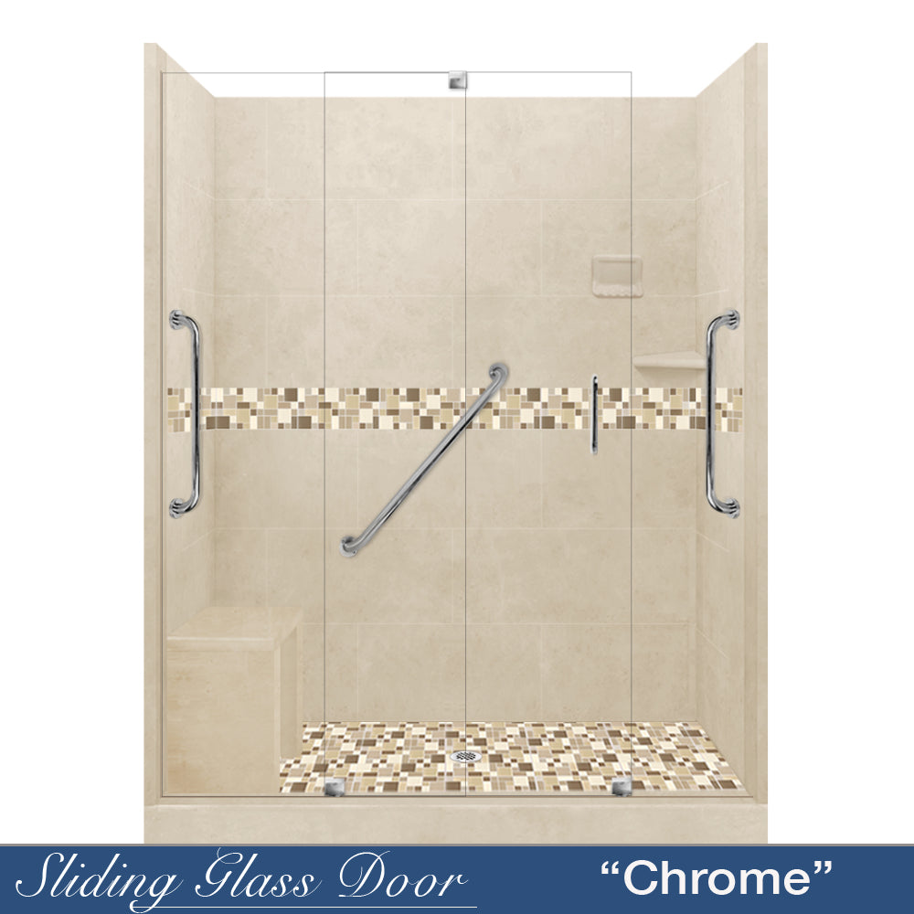 Freedom Standard Tuscany Mosaic Desert Sand 60" Alcove Shower Kit  testing shower - American Bath Factory