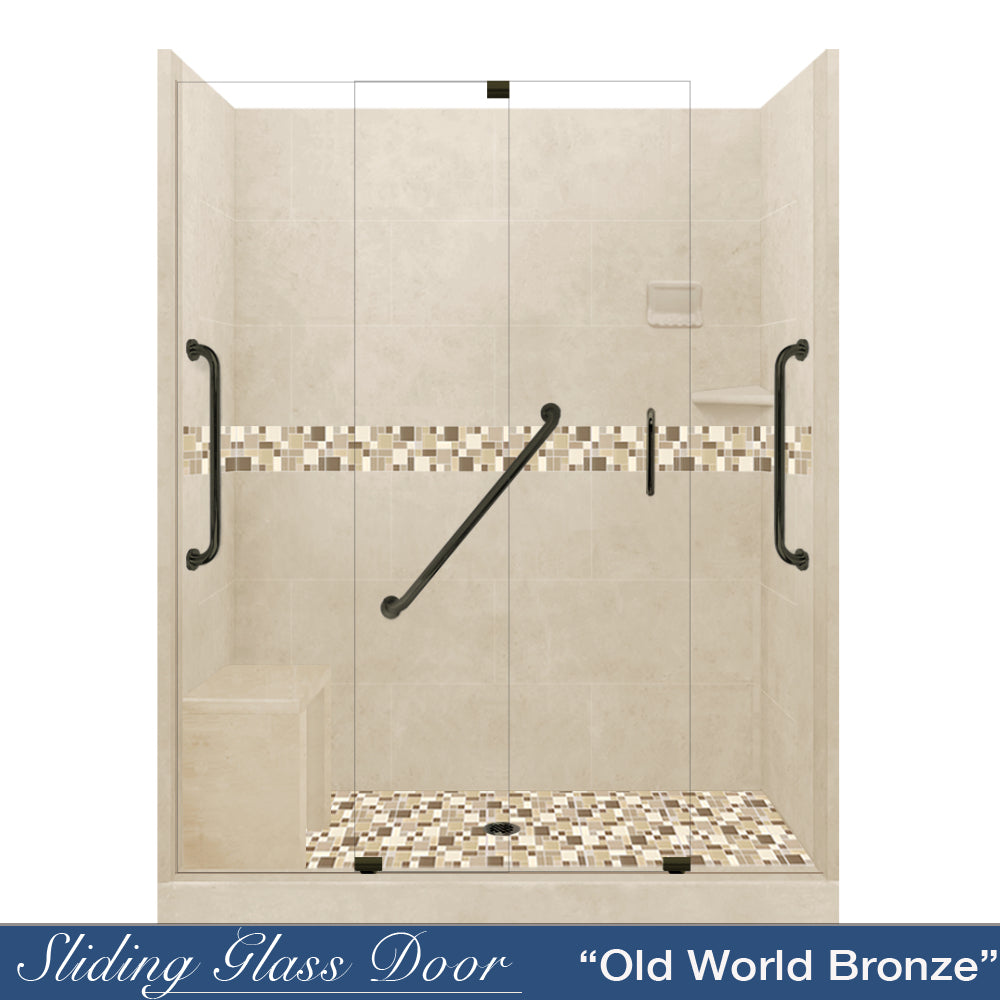 Freedom Standard Tuscany Mosaic Desert Sand 60" Alcove Shower Kit  testing shower - American Bath Factory