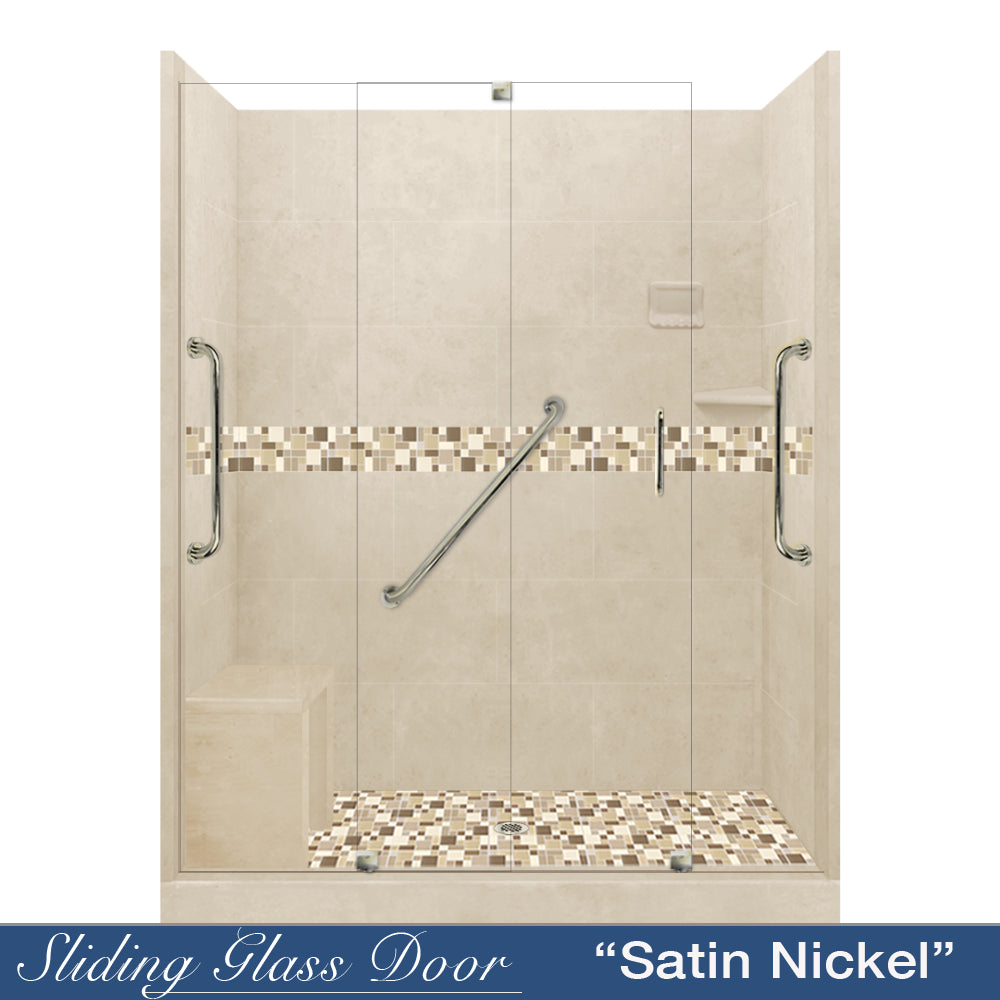 Freedom Standard Tuscany Mosaic Desert Sand 60" Alcove Shower Kit  testing shower - American Bath Factory