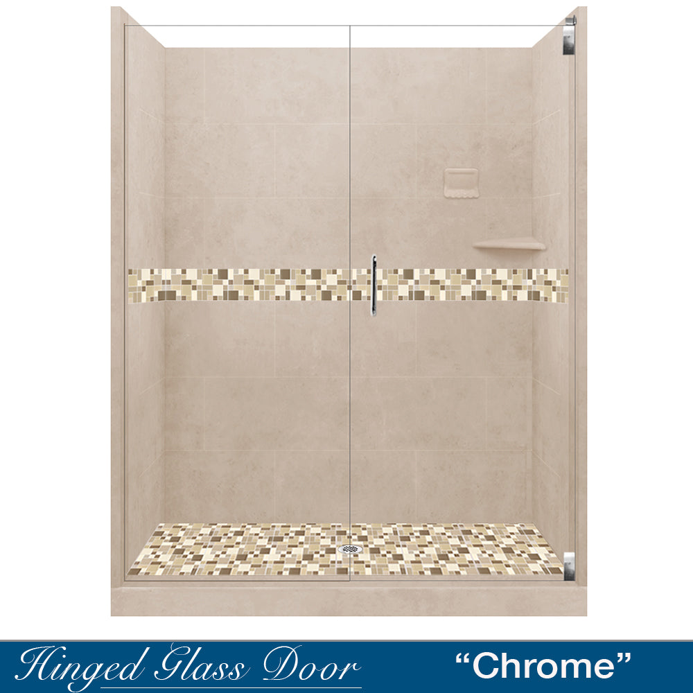 Tuscany Mosaic Brown Sugar 60" Alcove Shower Kit  testing shower - American Bath Factory