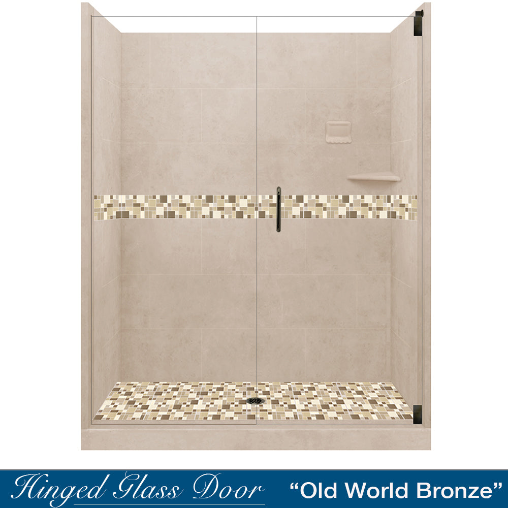 Tuscany Mosaic Brown Sugar 60" Alcove Shower Kit  testing shower - American Bath Factory