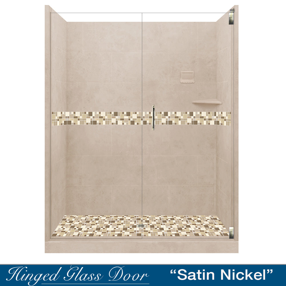 Tuscany Mosaic Brown Sugar 60" Alcove Shower Kit  testing shower - American Bath Factory