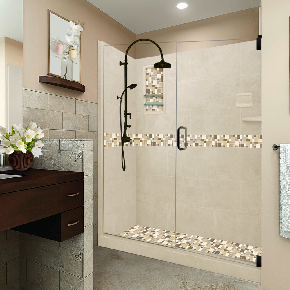 Tuscany Mosaic Desert Sand 60" Alcove Shower Kit  testing shower - American Bath Factory