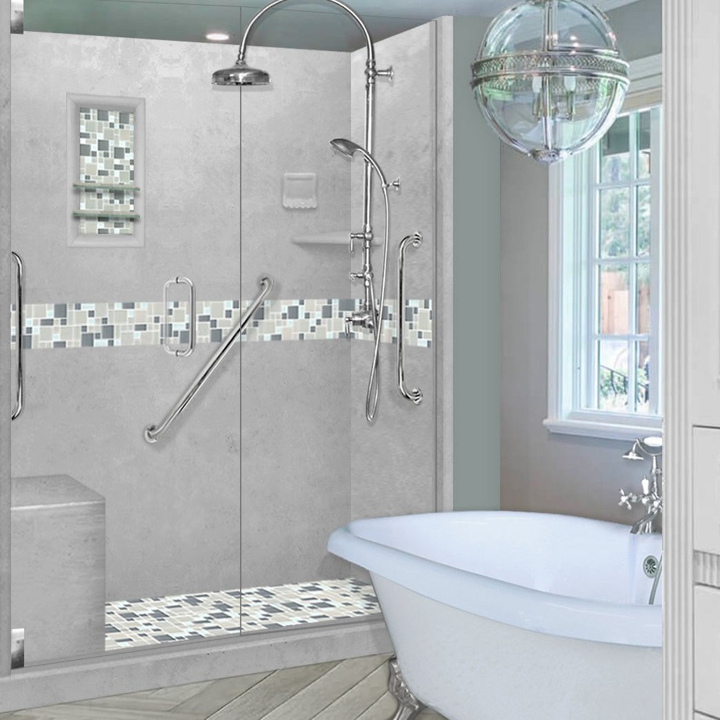 Freedom Standard Newport Portland Cement 60" Alcove Shower Kit  testing shower - American Bath Factory