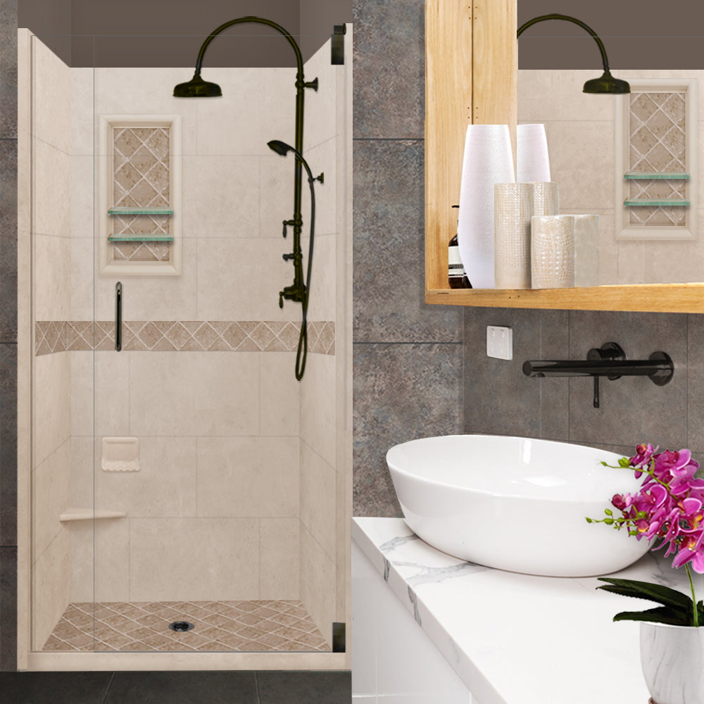 Alcove Brown Sugar Sistine Stone & Diamond Stone Accent Shower Remodel Kit