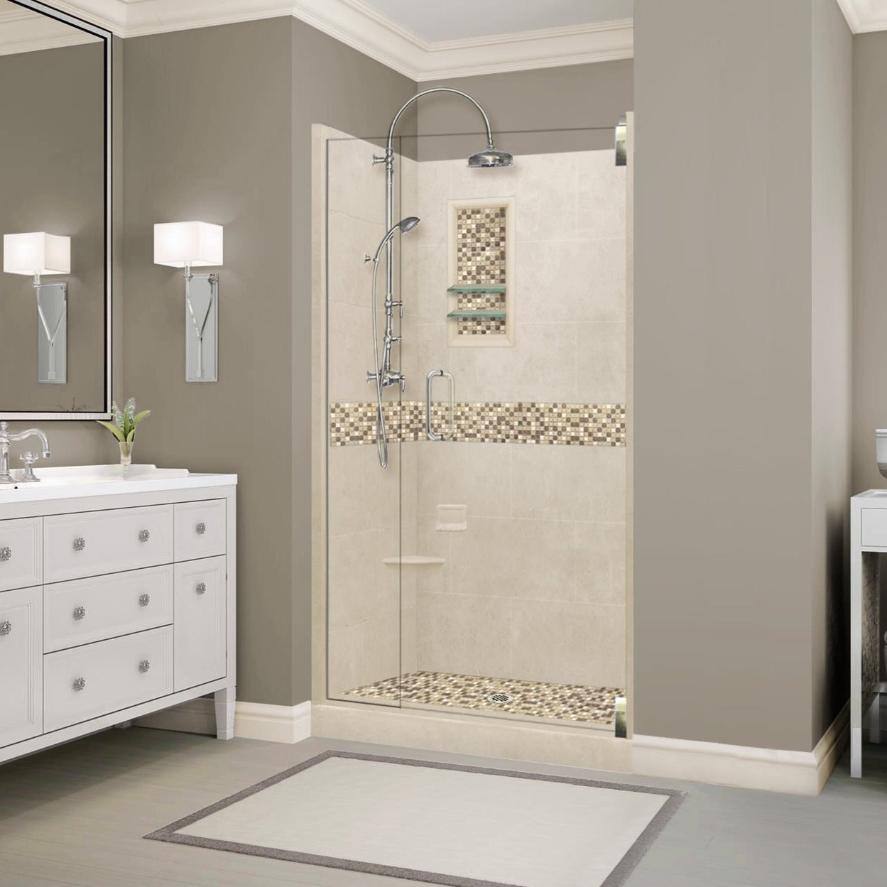 Alcove Desert Sand Sistine Stone & Roma Mosaic Accent Shower Remodel Kit