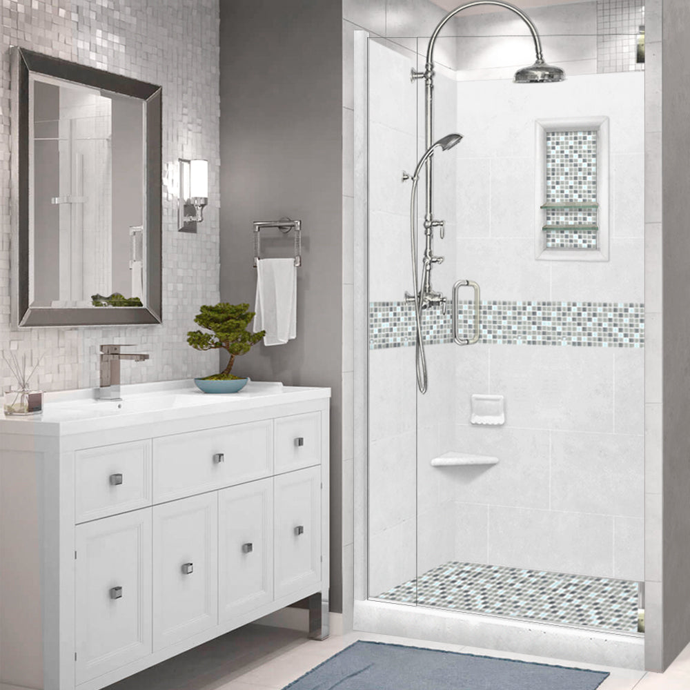 Alcove Natural Buff Sistine Stone & Del Mar Mosaic Accent Shower Remodel Kit