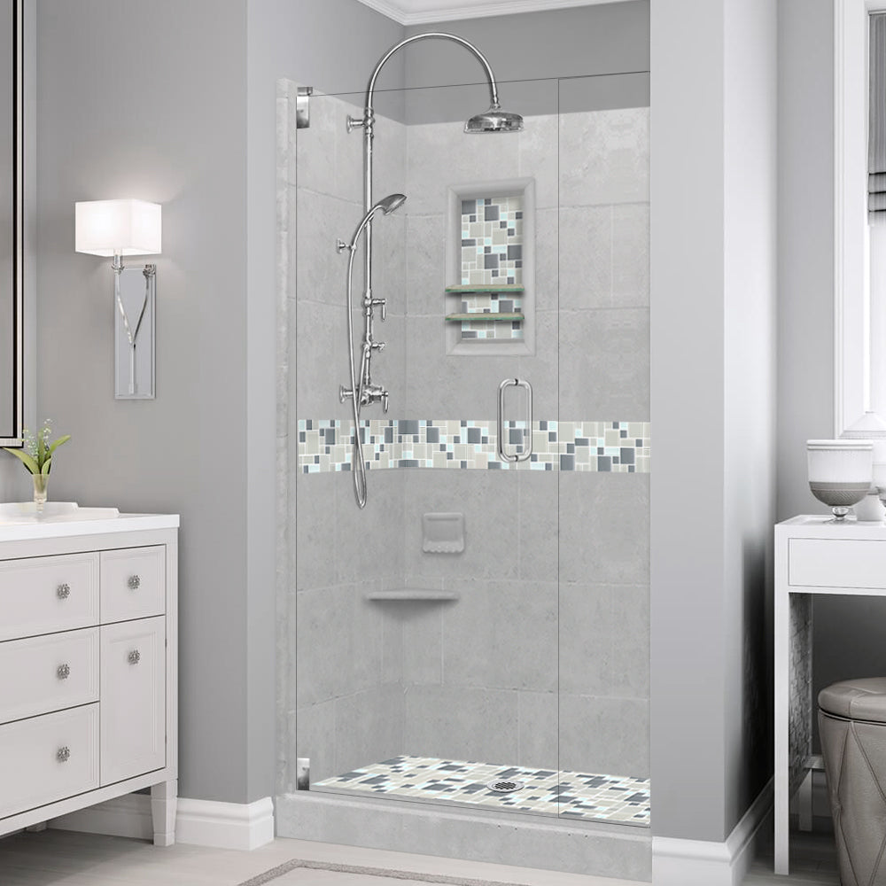 Alcove Portland Cement Sistine Stone & Newport Mosaic Accent Shower Remodel Kit