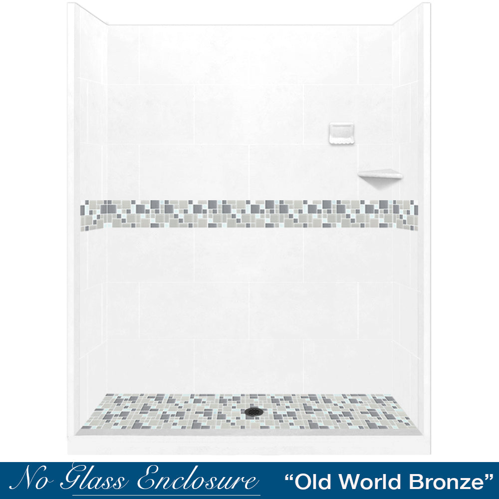 Special - 60" Alcove Natural Buff Sistine Stone & Newport Mosaic Accent Shower Remodel Kit (FREE Shampoo Niche)