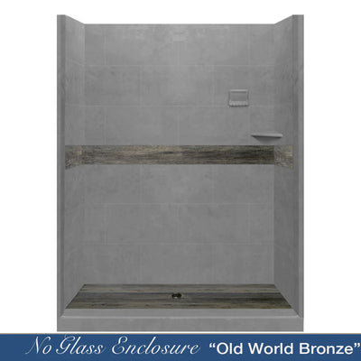 Lifeproof-Seasoned Wood Wet Cement  60" Alcove Stone Shower Enclosure Kit