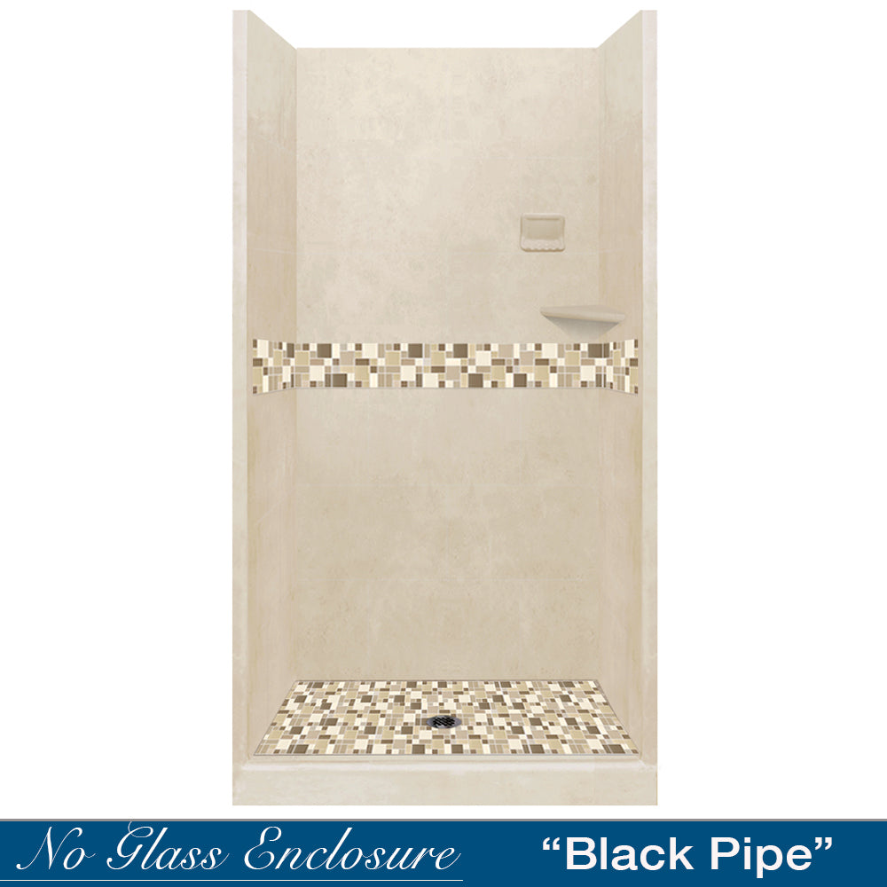 Alcove Desert Sand Sistine Stone & Tuscany Mosaic Accent Shower Remodel Kit