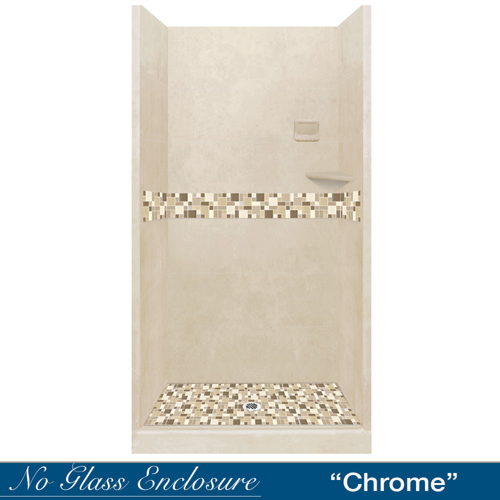 Alcove Desert Sand Sistine Stone & Tuscany Mosaic Accent Shower Remodel Kit
