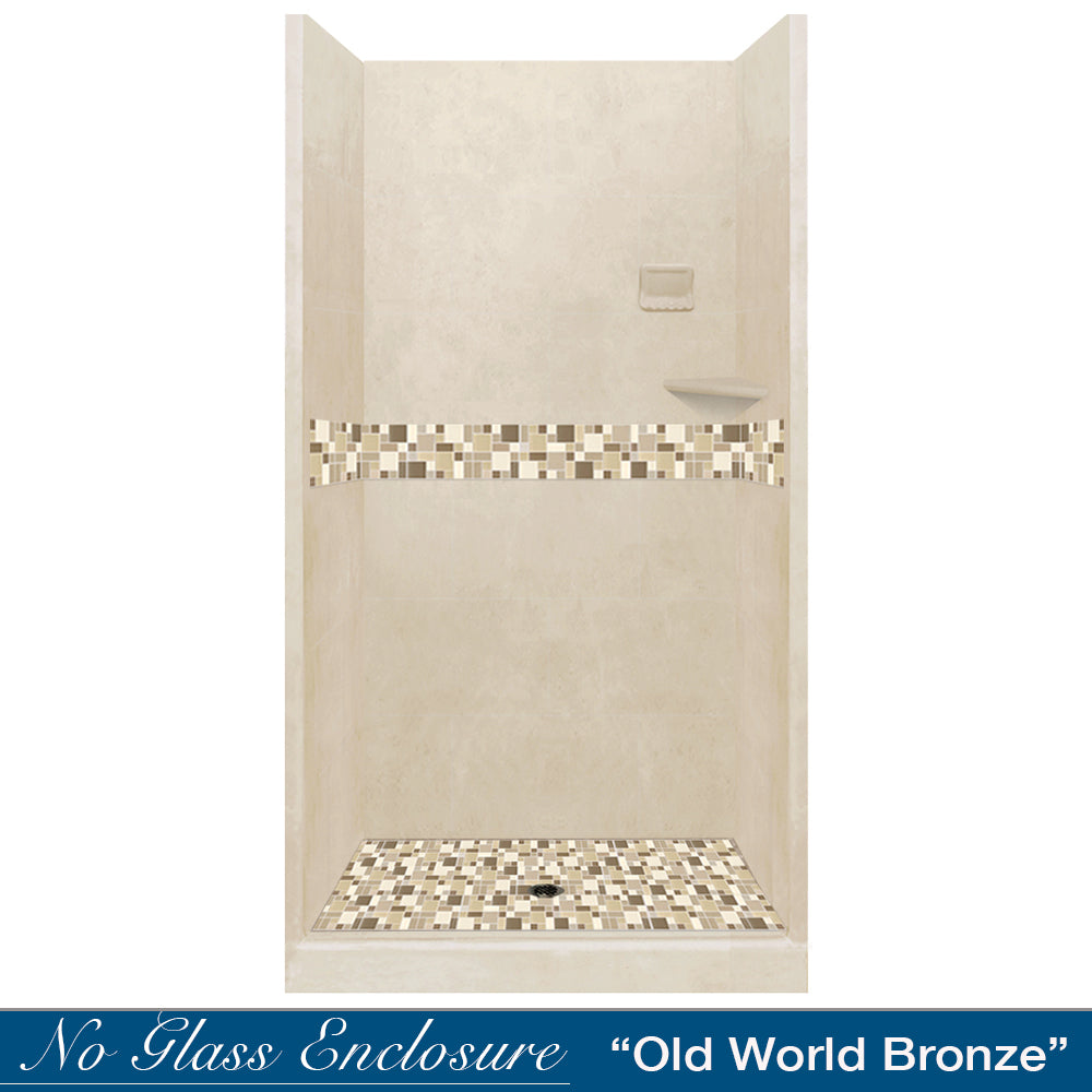 Alcove Desert Sand Sistine Stone & Tuscany Mosaic Accent Shower Remodel Kit