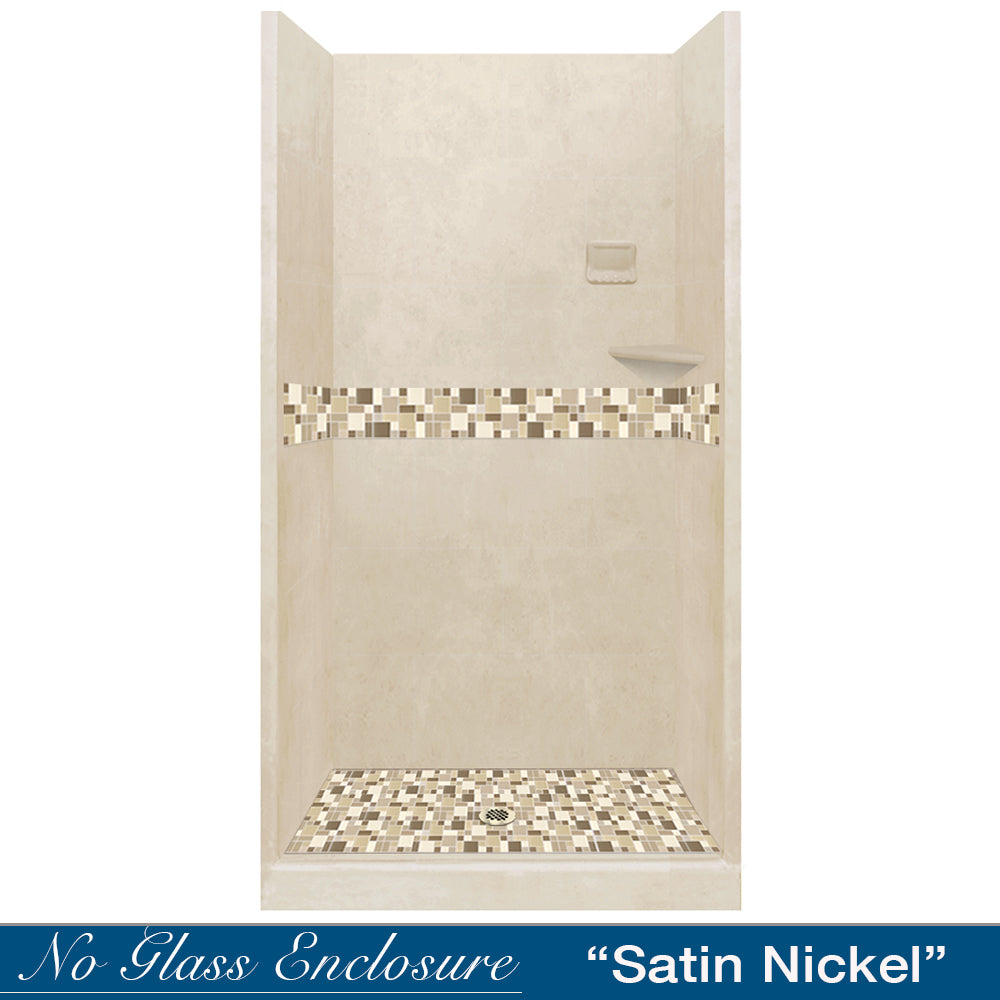 Alcove Desert Sand Sistine Stone & Tuscany Mosaic Accent Shower Remodel Kit