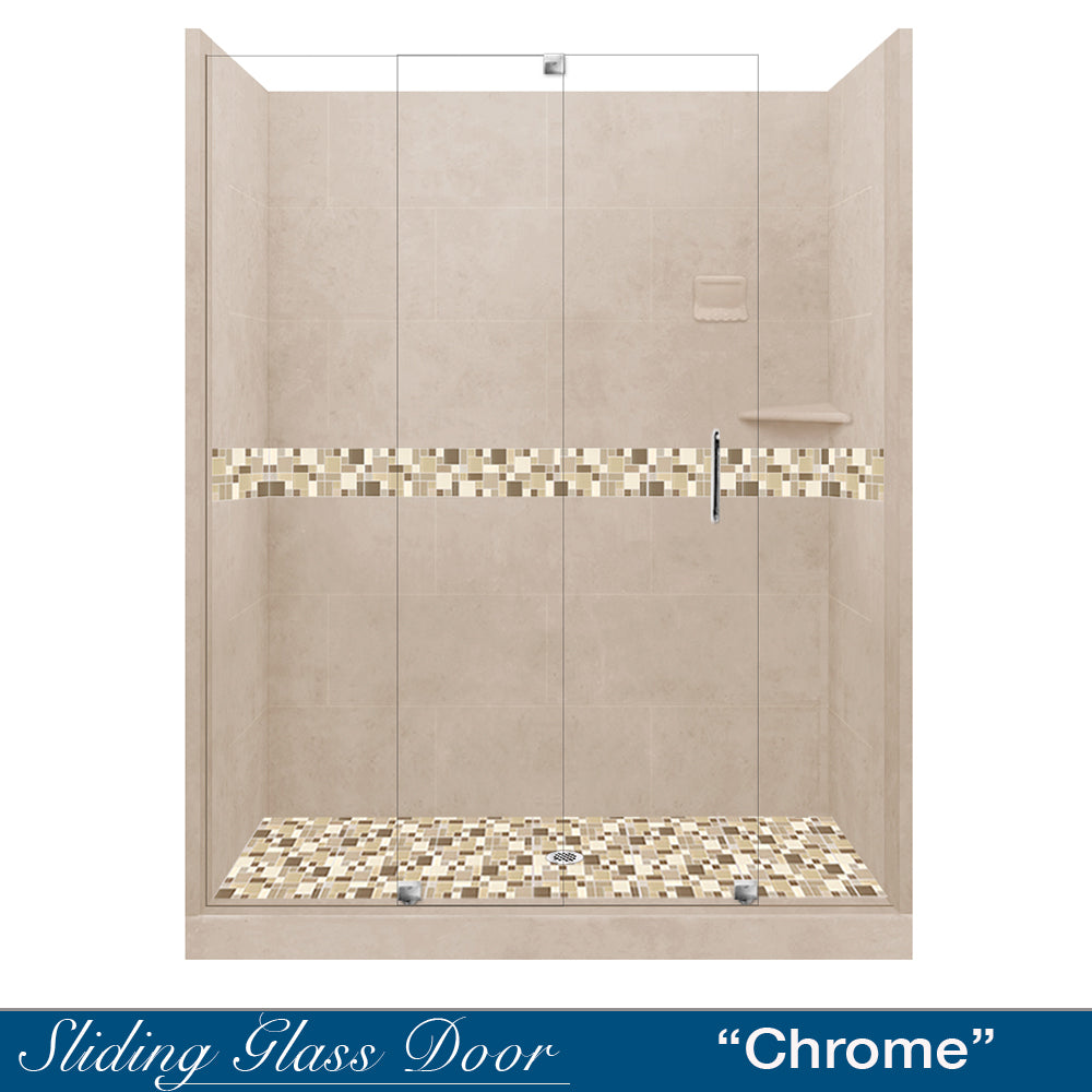 Tuscany Mosaic Brown Sugar 60" Alcove Shower Kit  testing shower - American Bath Factory