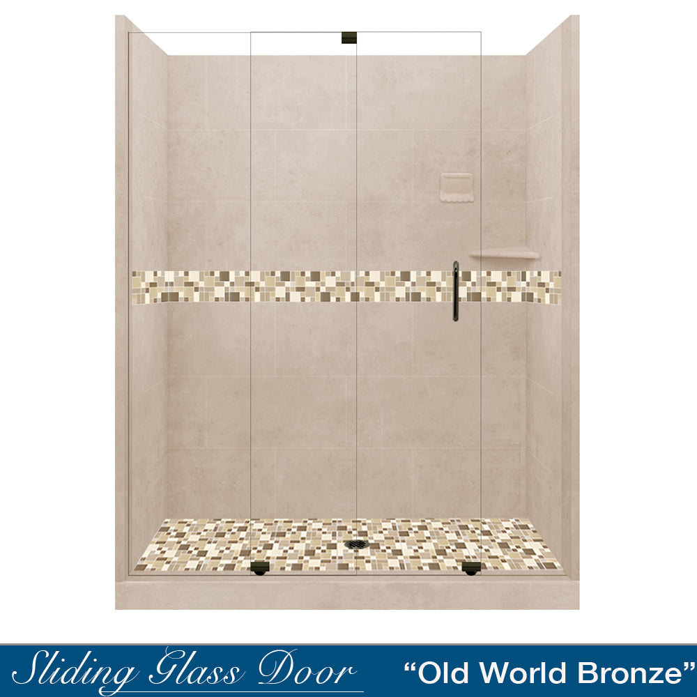 Tuscany Mosaic Brown Sugar 60" Alcove Shower Kit  testing shower - American Bath Factory