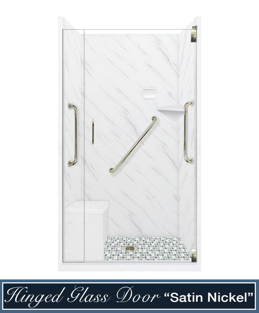 Freedom 60" Alcove Carrara Medici Marble & Newport Mosaic Accent Shower Remodel Kit