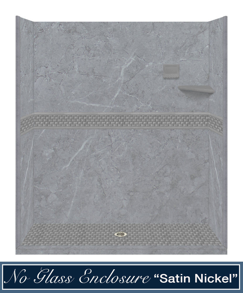 60" Alcove Grio Medici Marble & Jewel Stone Accent Shower Remodel Kit
