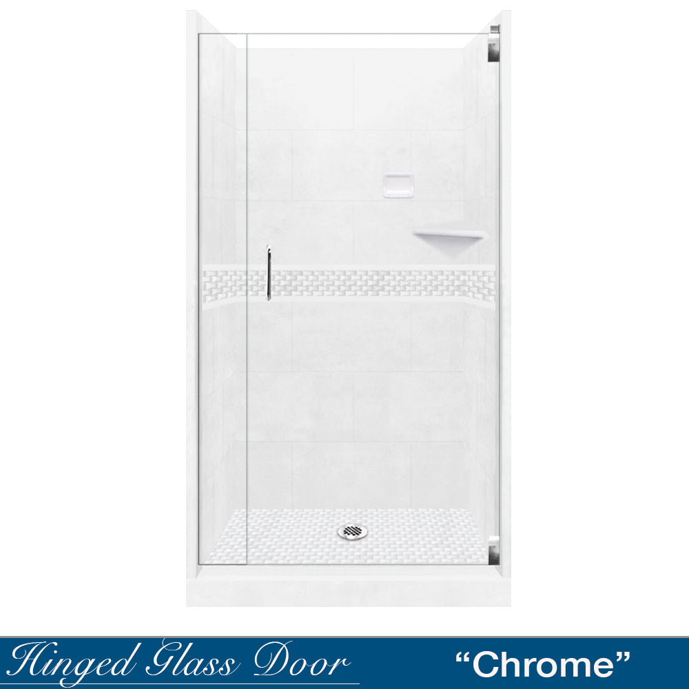 Alcove Natural Buff Sistine Stone & Jewel Stone Accent Shower Remodel Kit