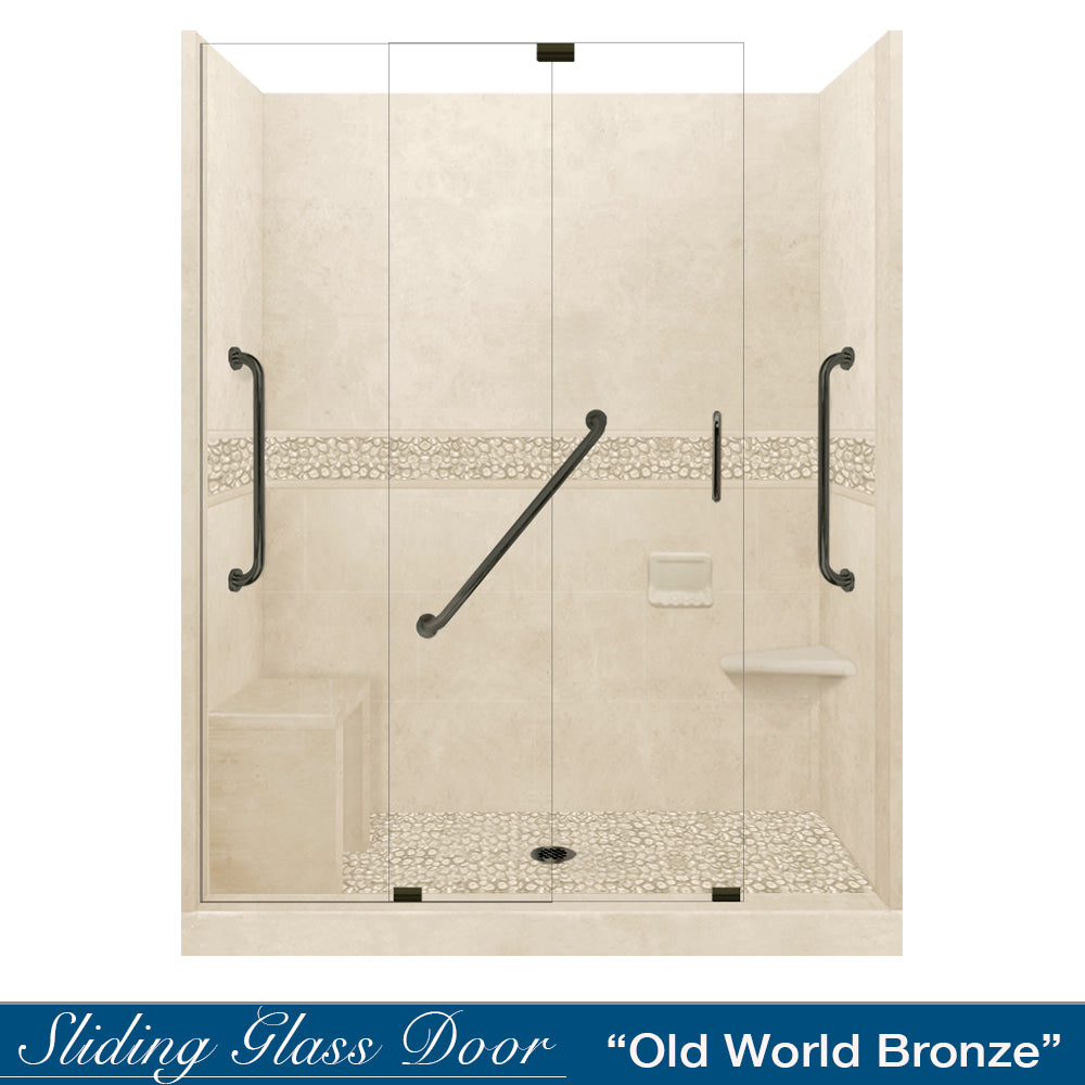 Freedom 60" Alcove Desert Sand Sistine Stone & Pebble Stone Accent Shower Remodel Kit