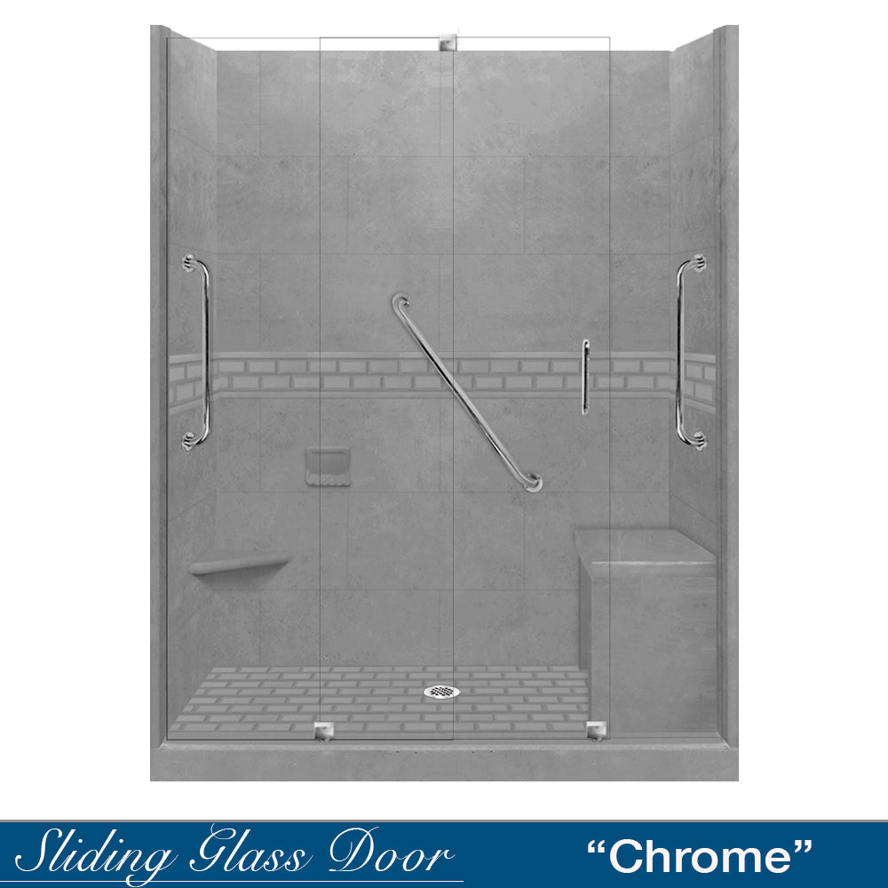 Freedom 60" Alcove Wet Cement Sistine Stone & Subway Stone Accent Shower Remodel Kit