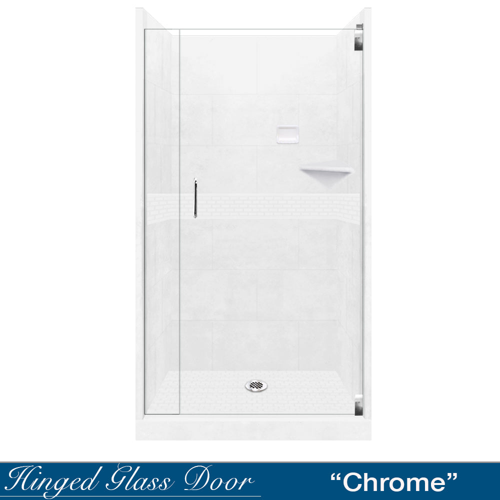 Alcove Natural Buff Sistine Stone & Classic Stone Accent Shower Remodel Kit
