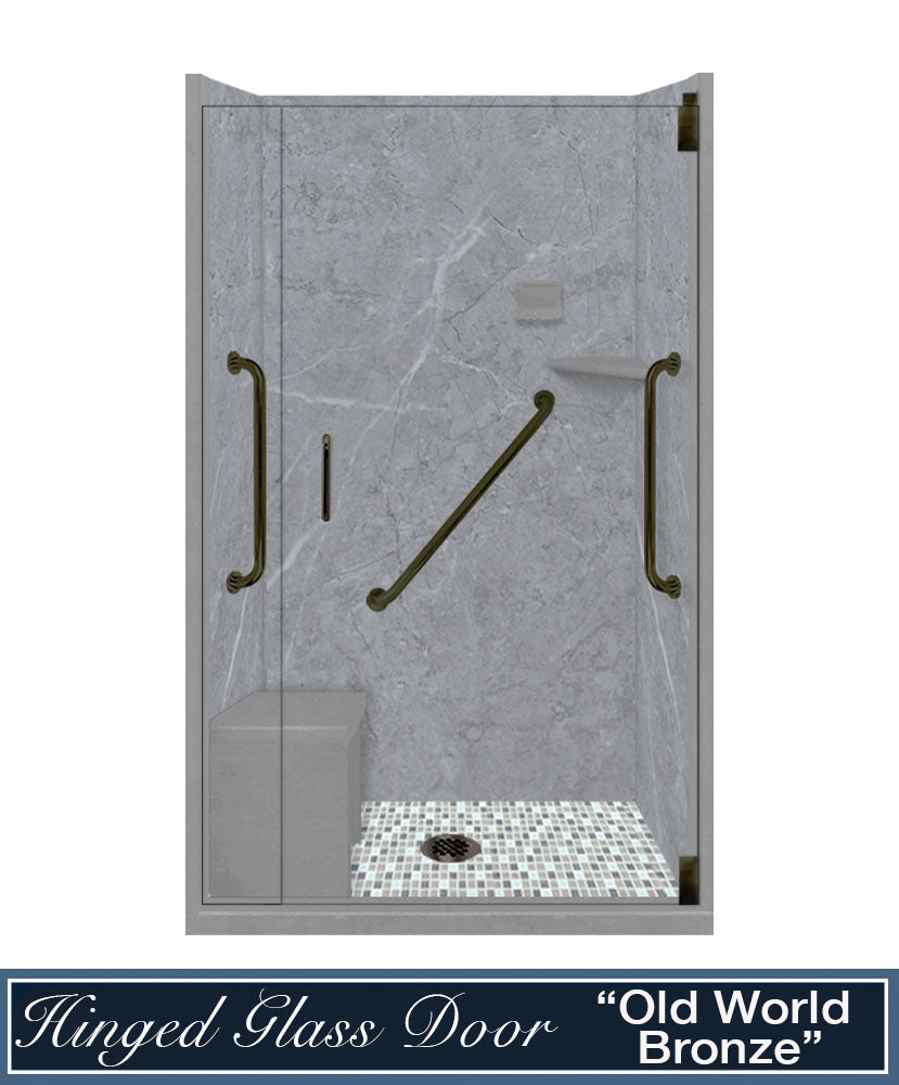 Freedom Grio Marble Del Mar Mosaic Alcove Shower Enclosure Kit
