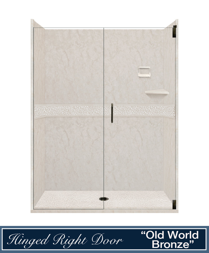 60" Alcove Rafe Medici Marble & Pebble Stone Accent Shower Remodel Kit