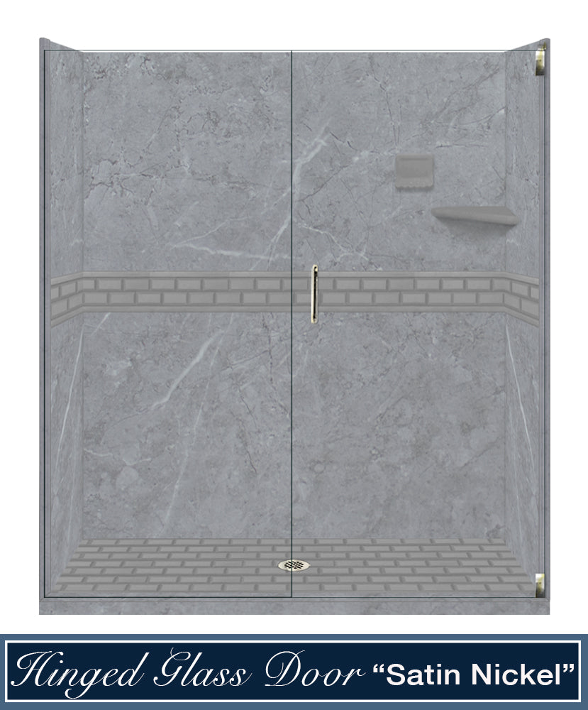 60" Alcove Grio Medici Marble & Subway Stone Accent Shower Remodel Kit
