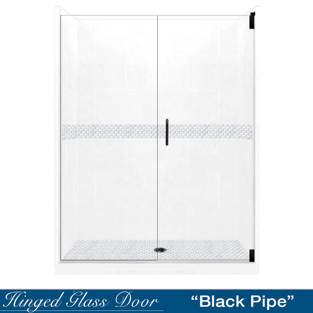 60" Alcove Natural Buff Sistine Stone & Jewel Stone Accent Shower Remodel Kit