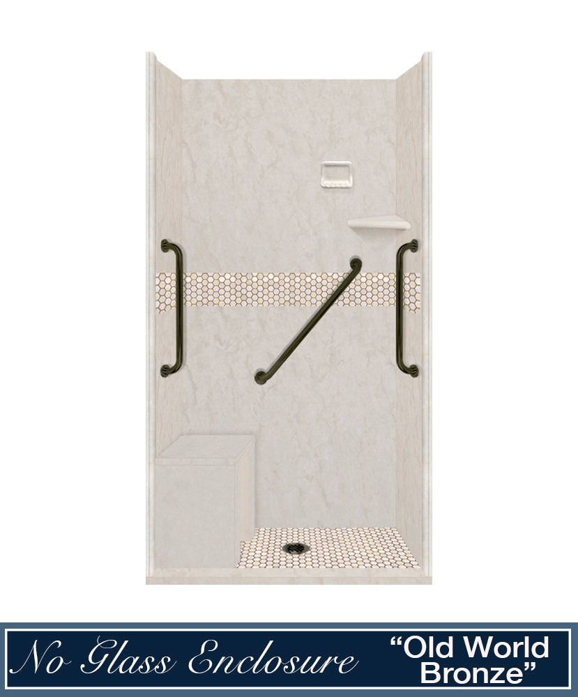 Freedom Rafe Marble Honey Hex Mosaic Alcove Shower Enclosure Kit
