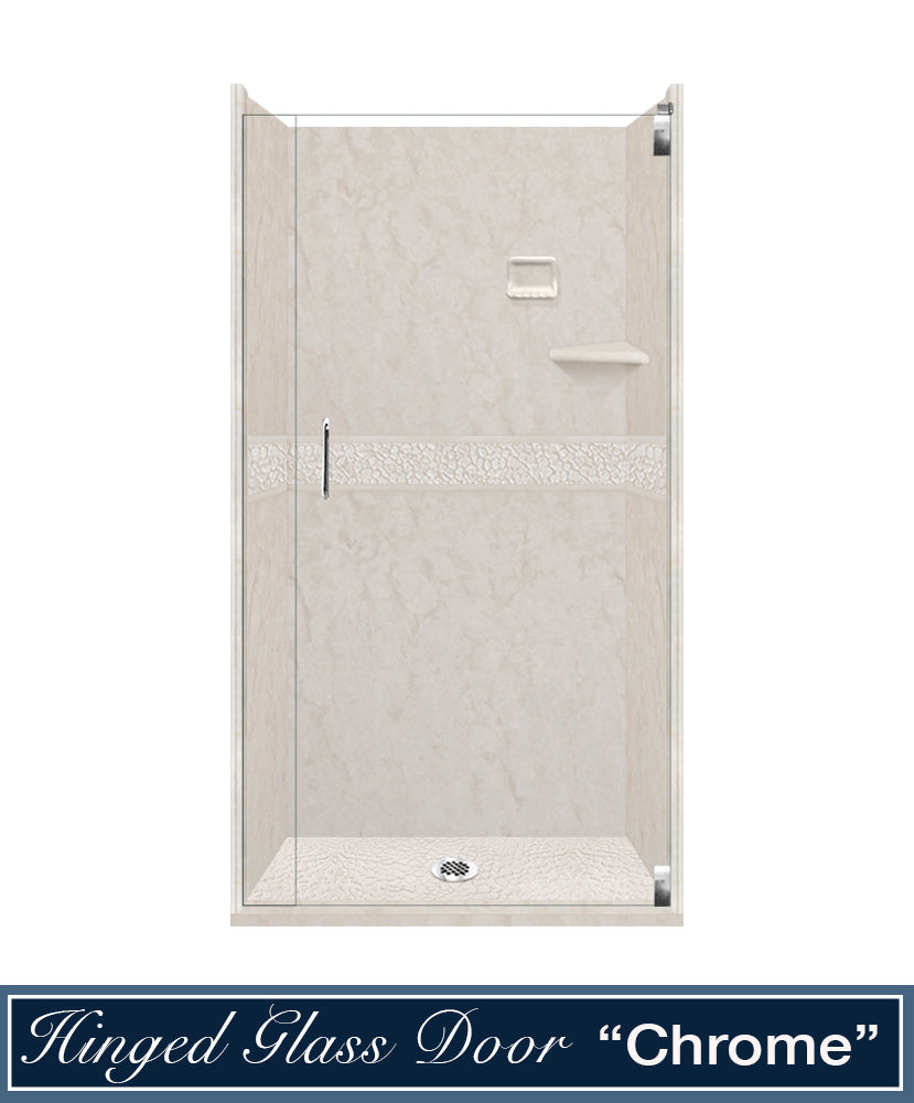 60" Alcove Rafe Medici Marble & Pebble Stone Accent Shower Remodel Kit