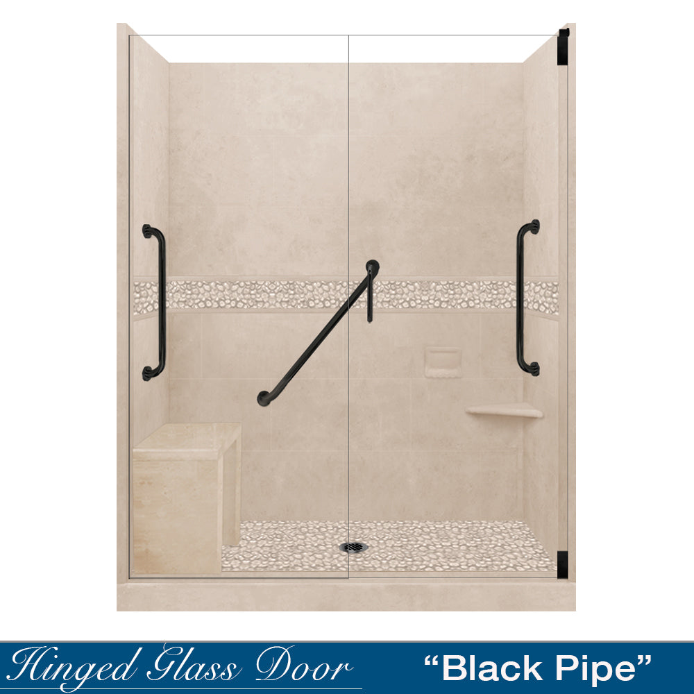 Freedom 60" Alcove Desert Sand Sistine Stone & Pebble Stone Accent Shower Remodel Kit