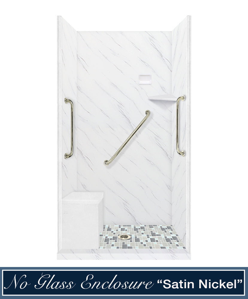 Freedom Carrara Marble Newport Mosaic Alcove Shower Enclosure Kit