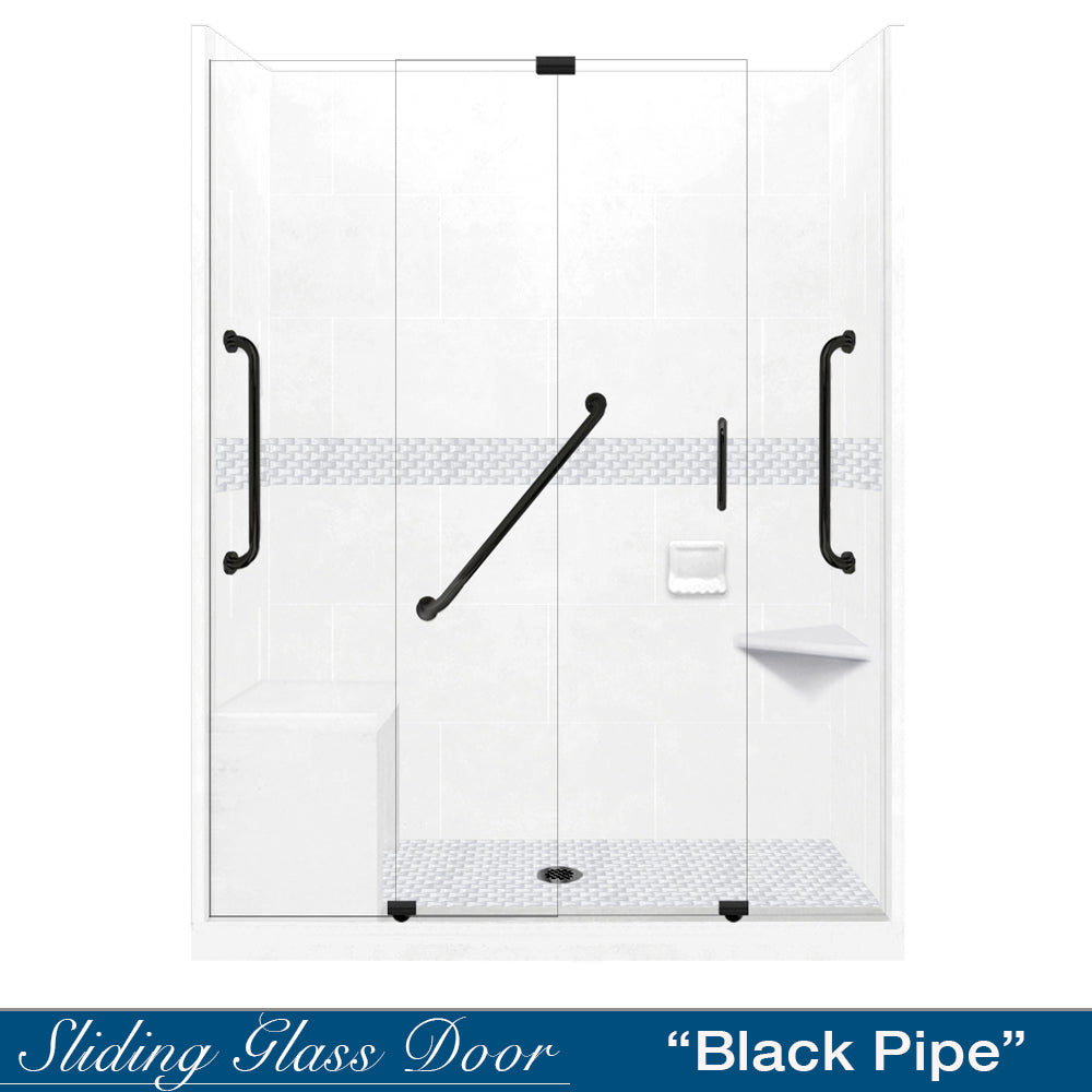Freedom 60" Alcove Natural Buff Sistine Stone & Jewel Stone Accent Shower Remodel Kit