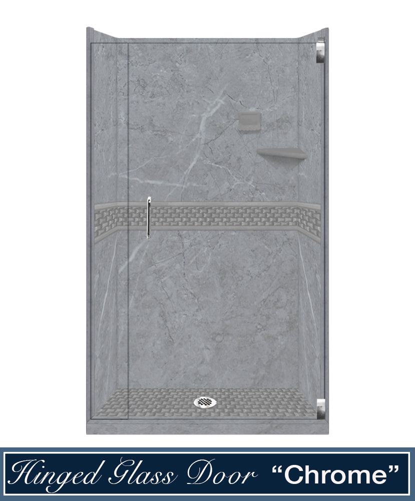 60" Alcove Grio Medici Marble & Jewel Stone Accent Shower Remodel Kit
