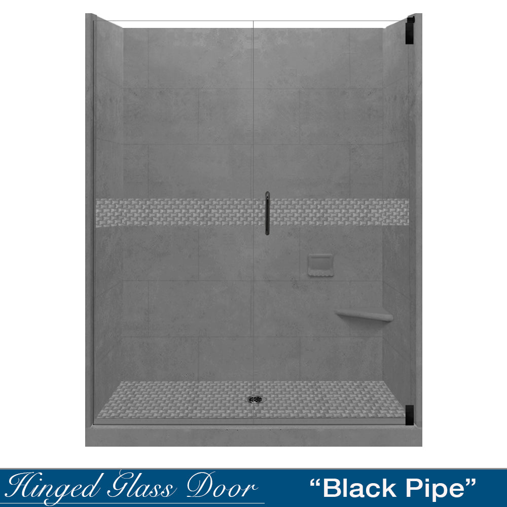 60" Alcove Wet Cement Sistine Stone & Jewel Stone Accent Shower Remodel Kit