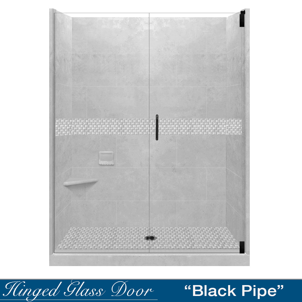 60" Alcove Portland Cement Sistine Stone & Jewel Stone Accent Shower Remodel Kit