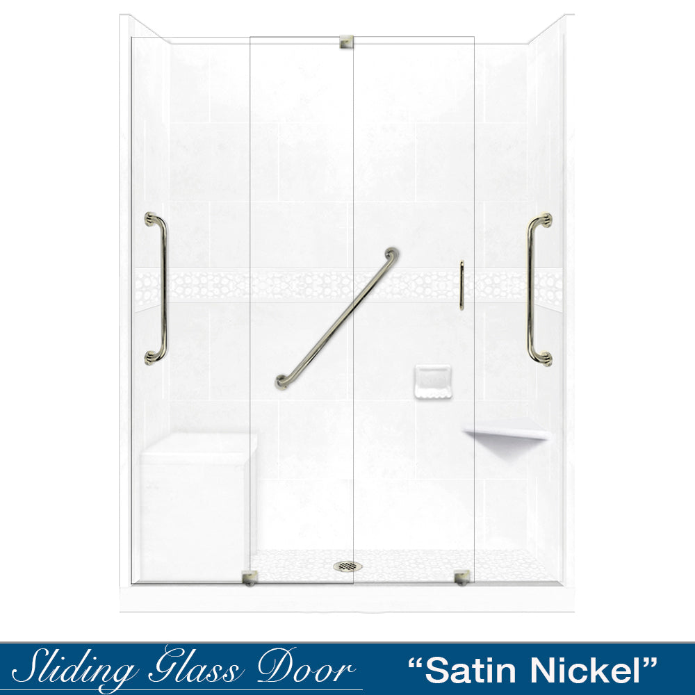 Freedom 60" Alcove Natural Buff Sistine Stone & Pebble Stone Accent Shower Remodel Kit