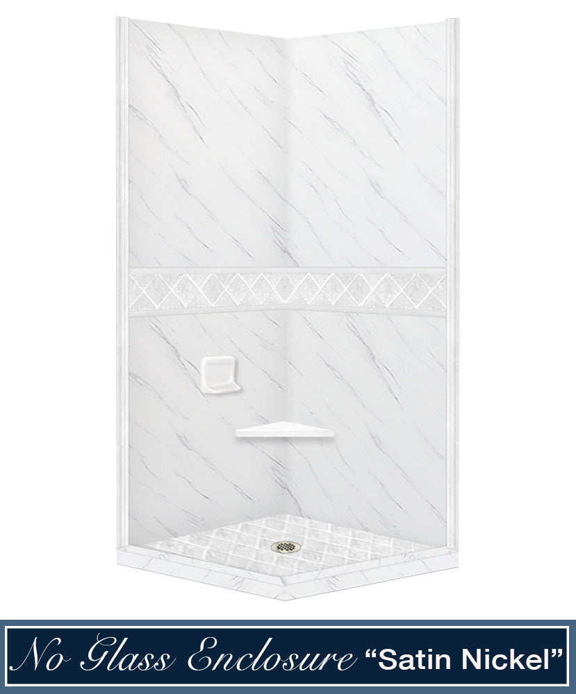 Carrara Marble Diamond Corner Shower Enclosure Kit