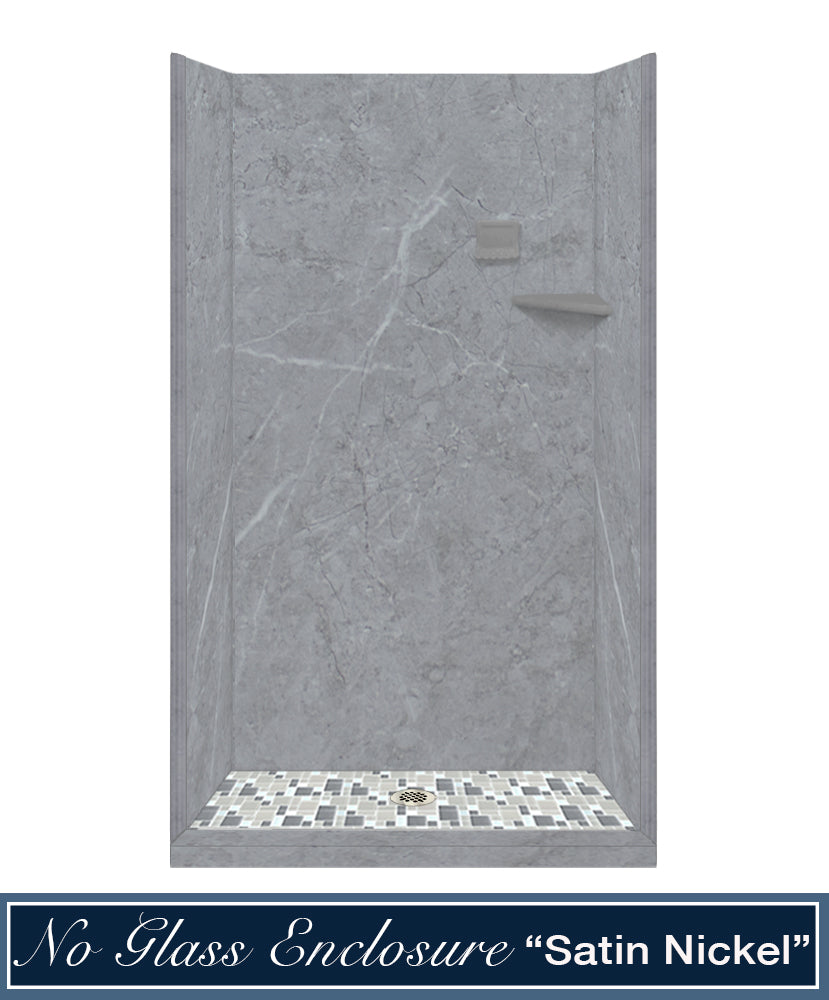 60" Alcove Grio Medici Marble & Newport Mosaic Accent Shower Remodel Kit