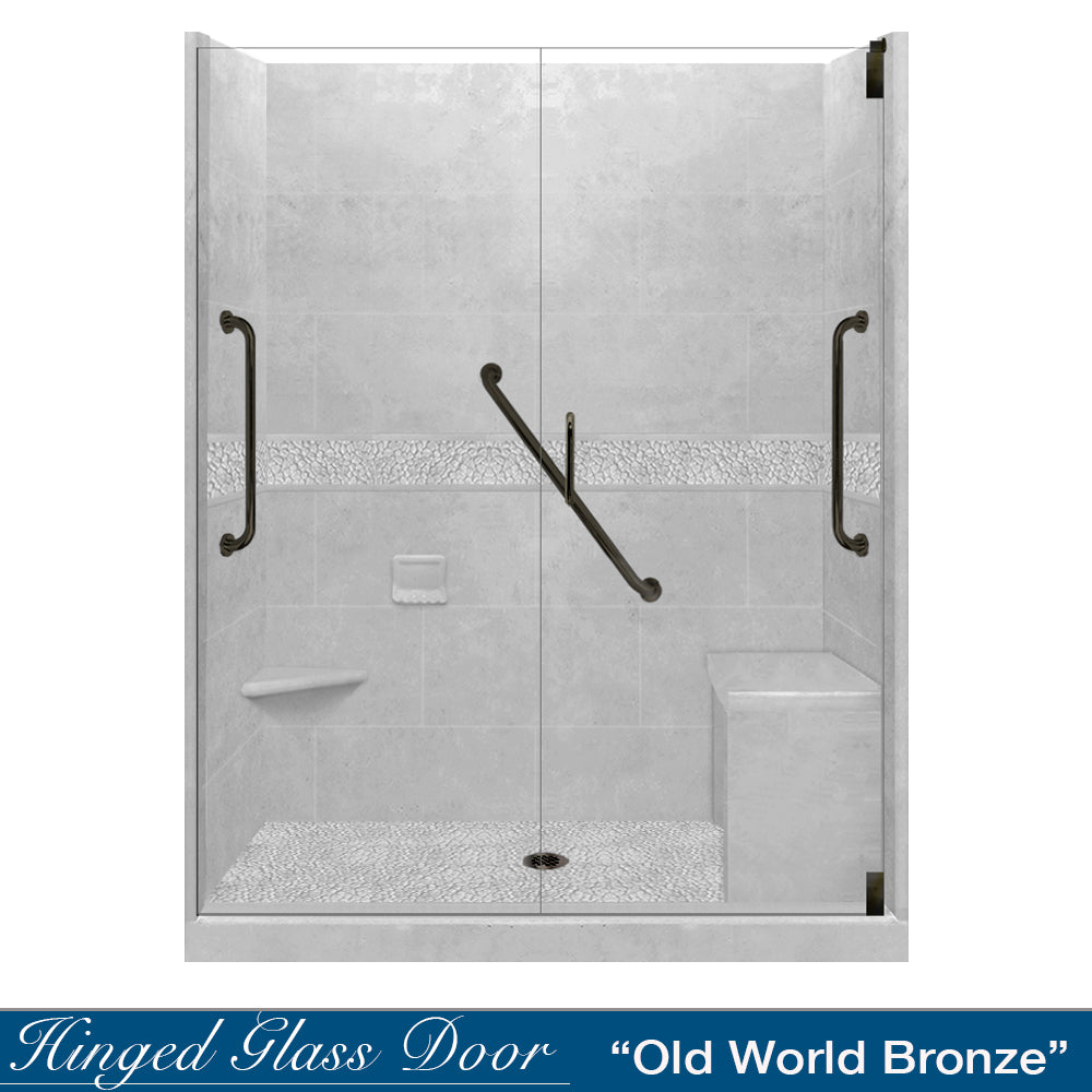 Freedom 60" Alcove Portland Cement Sistine Stone & Pebble Stone Accent Shower Remodel Kit