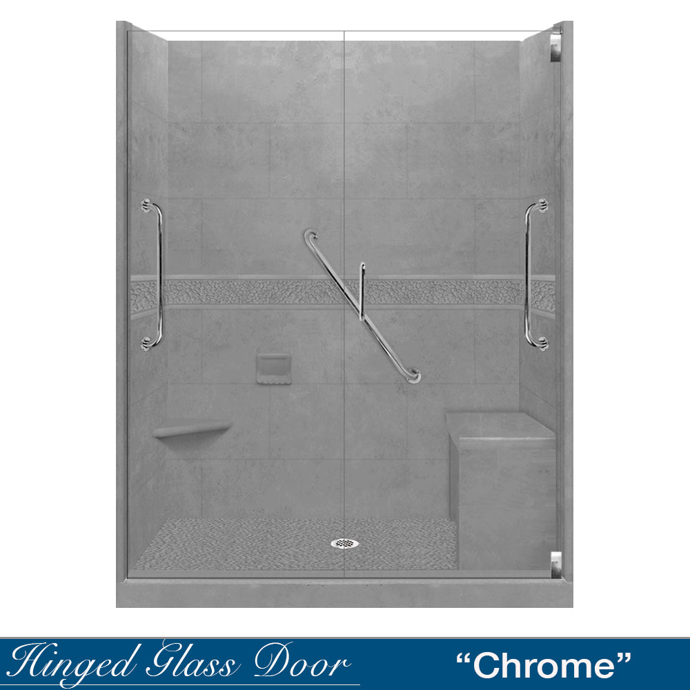Freedom 60" Alcove Wet Cement Sistine Stone & Pebble Stone Accent Shower Remodel Kit