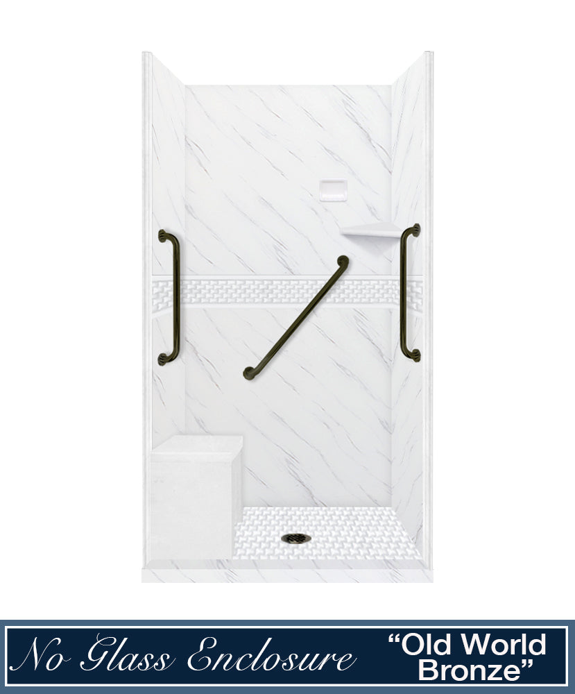 Freedom 60" Alcove Carrara Medici Marble & Jewel Stone Accent Shower Remodel Kit