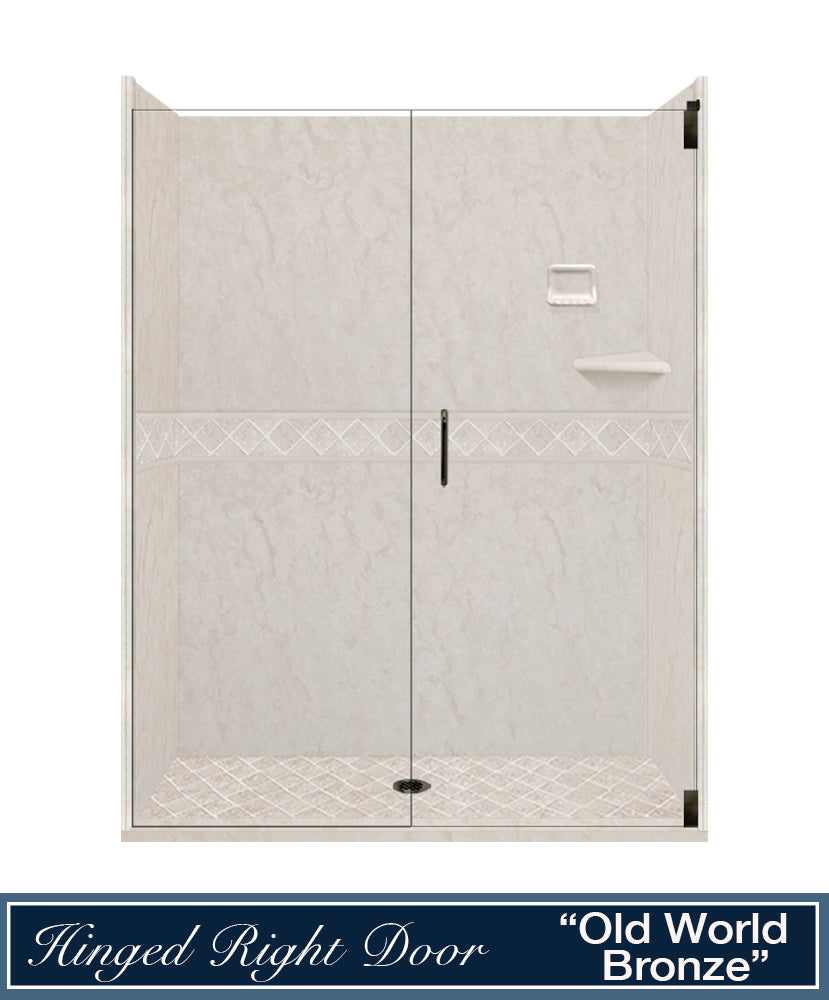 60" Alcove Rafe Medici Marble & Diamond Stone Accent Shower Remodel Kit