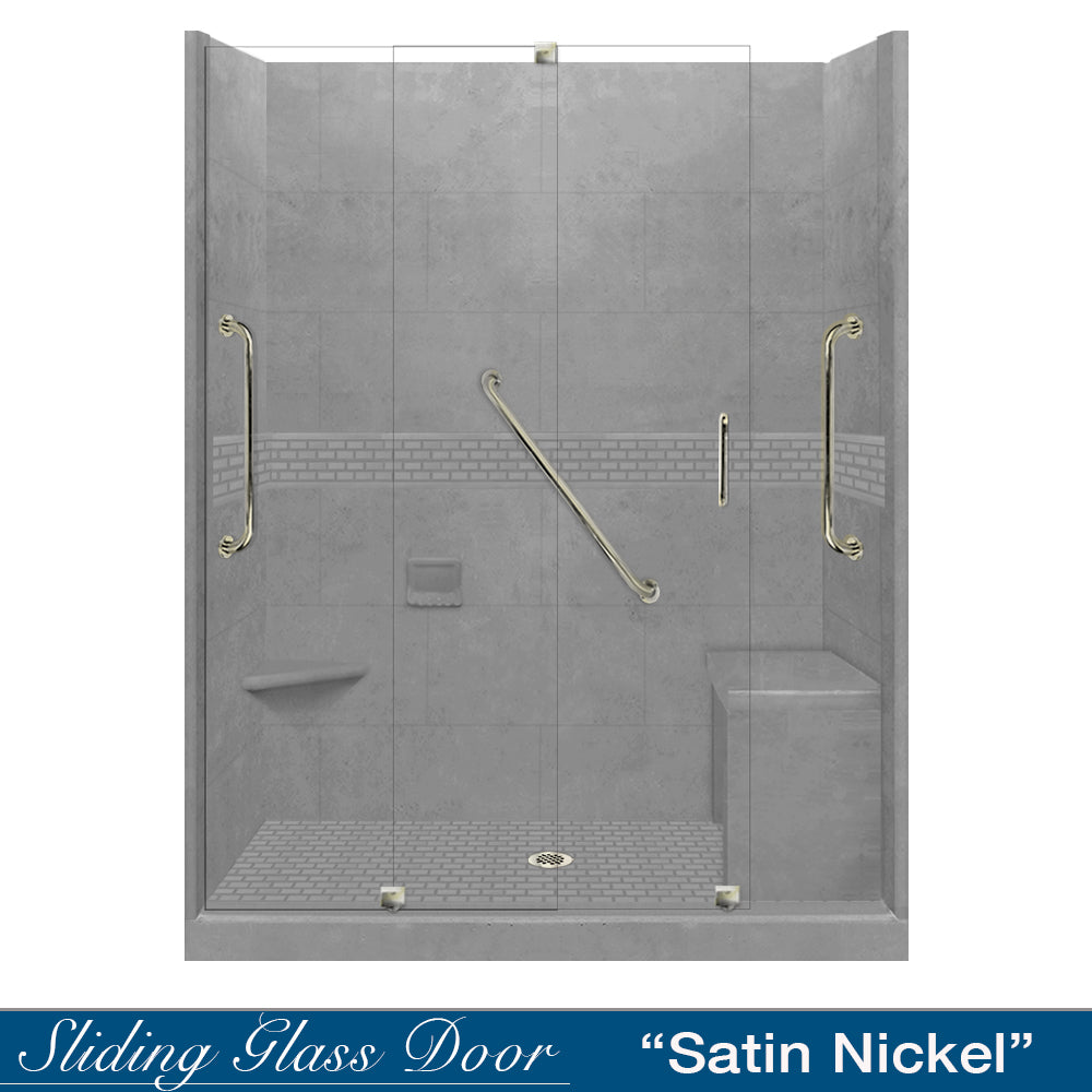 Freedom 60" Alcove Wet Cement Sistine Stone & Classic Stone Accent Shower Remodel Kit