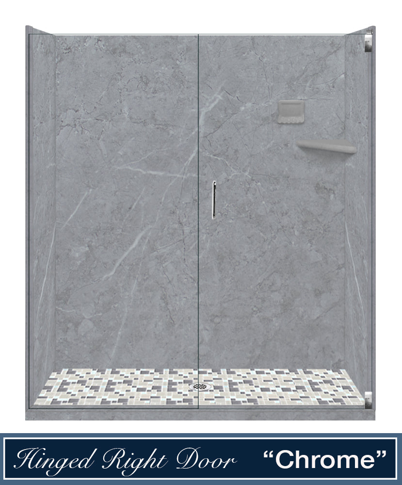60" Alcove Grio Medici Marble & Newport Mosaic Accent Shower Remodel Kit
