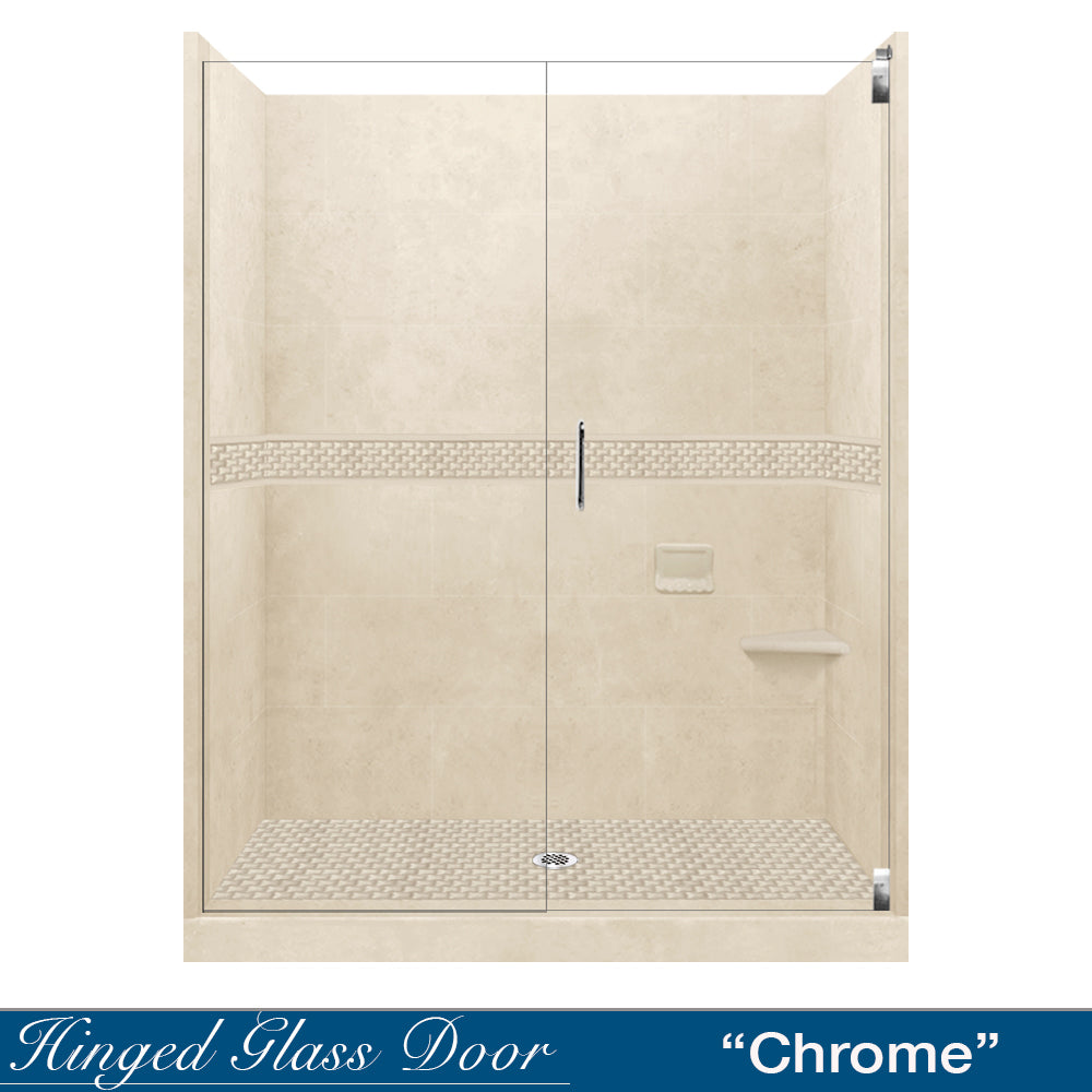 60" Alcove Desert Sand Sistine Stone & Jewel Stone Accent Shower Remodel Kit